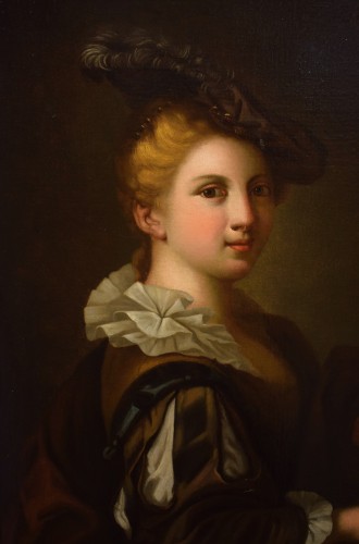Tableaux et dessins Tableaux XVIIIe siècle - Jeune femme avec un chardonneret - École française du XVIIIe siècle